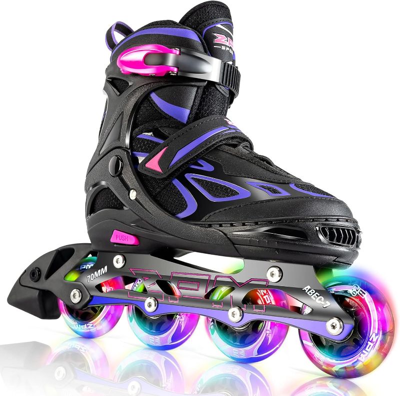 Photo 1 of 2PM SPORTS Vinal Girls Adjustable Flashing Inline Skates, All Wheels Light Up, Fun Illuminating Skates for Kids and Men size L
