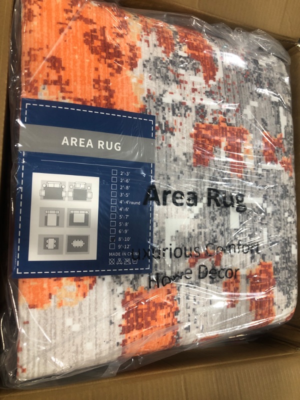 Photo 1 of Large Rug 8x10 Machine Washable Area Rug Non Slip Accent Rug Boho Chic Abstract Watercolor Design Rug Ultra-Thin Carpet Throw Rug for Bedroom Living Room, Orange/Grey 8'x10' Orange/Grey