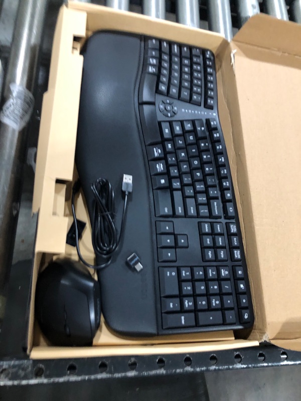 Photo 2 of MEETION Ergonomic Wireless Keyboard and Mouse, Ergo Keyboard with Vertical Mouse, Split Keyboard with Cushioned Wrist, Palm Rest, Natural Typing, Rechargeable, Full Size, Windows/Mac/Computer/Laptop