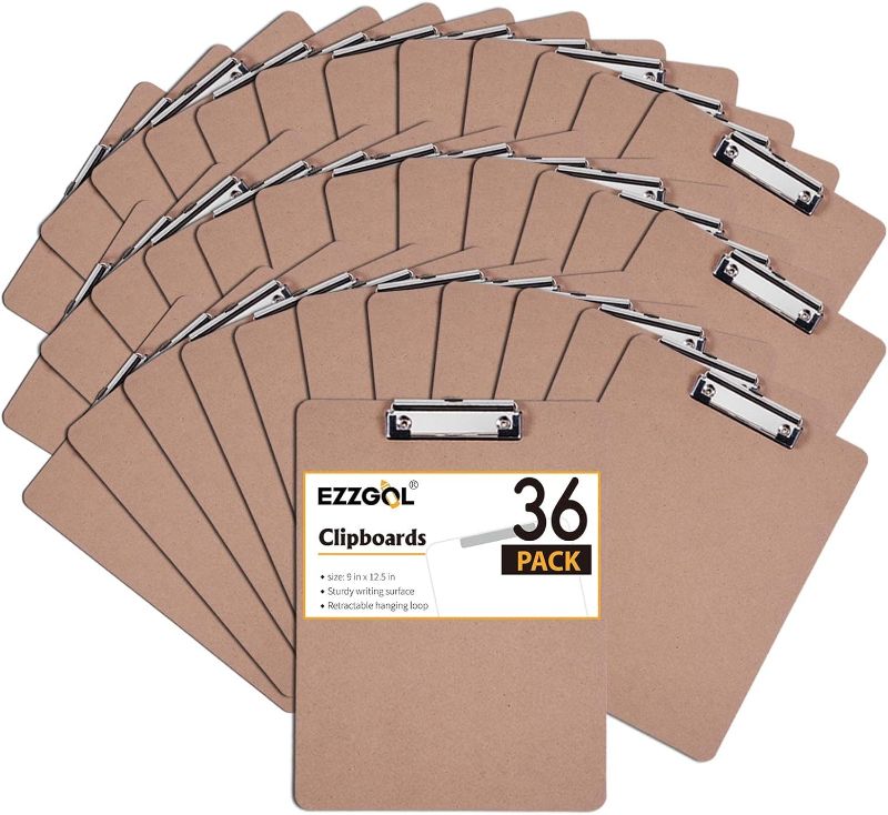 Photo 1 of Clipboards Bulk, EZZGOL 36 Pack Letter Size Wood Clipboards, Low Profile Clip, Recycled Hardboard Clipboard with Hang for School Classroom Home
