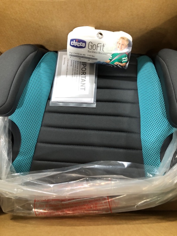 Photo 2 of Chicco GoFit Backless Booster Car Seat, Travel Booster Seat for Car, Portable Car Booster Seat for Children 40-110 lbs. | Raindrop/Blue, 1 Count (Pack of 1) Raindrop GoFit