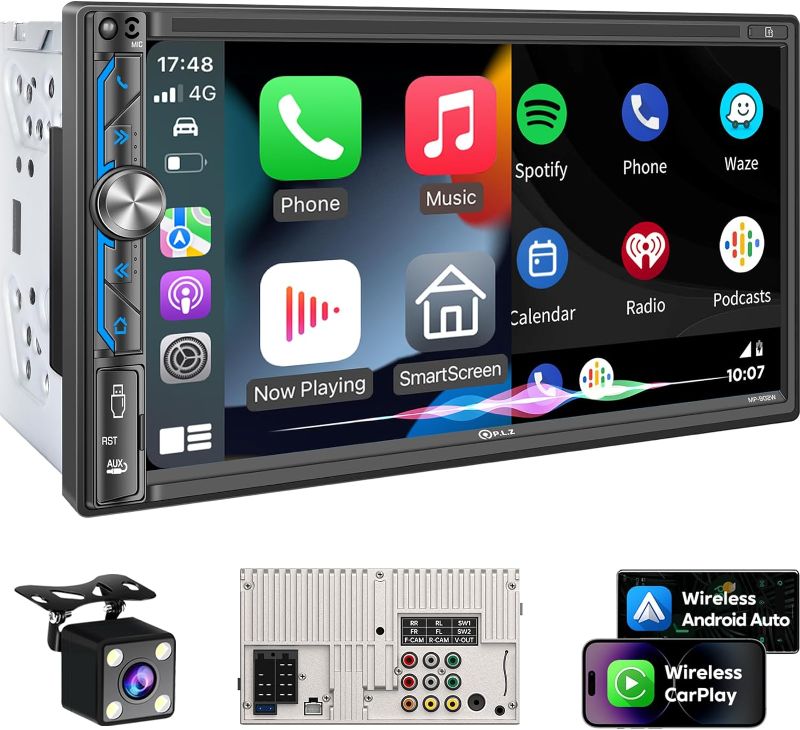 Photo 1 of PLZ Double Din Car Radio Stereo Wireless Apple Carplay Android Auto, Bluetooth Audio Receivers, 4.2 Channel Pre Amplifier, 60W*4, 2 Subwoofers, Backup Camera, 7" HD Touch Screen Mirror Link SWC FM