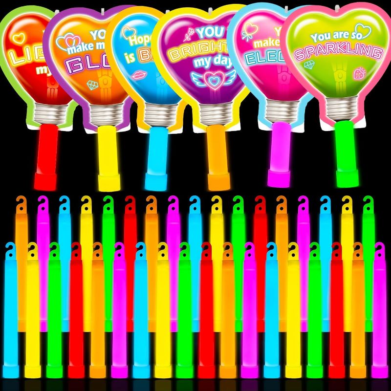 Photo 1 of 24 Pack Valentines Day Cards for Kids School, Ultra Bright Large Glow Sticks with Greeting Cards for Valentine's Day Gifts, Classroom Event, Glow Sticks Party Favors, Valentines Goodies for Boys Girls
