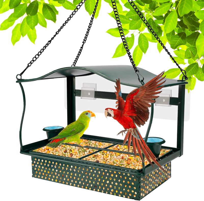 Photo 1 of Window Bird Feeders -Metal Wild Bird Feeder Durable Metal, 2 in 1 Removable Tray with Adhesive Mount Bird Feeder Window Mount Bird House, Perfect for Bird Watching and Feeding Indoors 