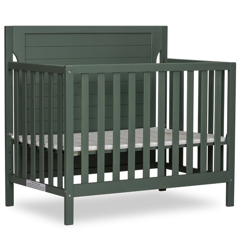 Photo 1 of Dream on Me Bellport 4 in 1 Convertible Mini/Portable Crib in Green Non-Toxic Finish Made of Sustainable New Zealand Pinewood with 3 Mattress Heigh
