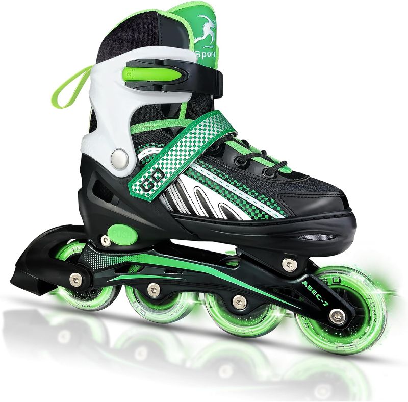 Photo 1 of Adjustable Inline Skates for Kids, Inline Skates for Girls and Boys with Full Light Up Wheels, Blackgreen Beginner Inline Skates for Outdoor Indoor