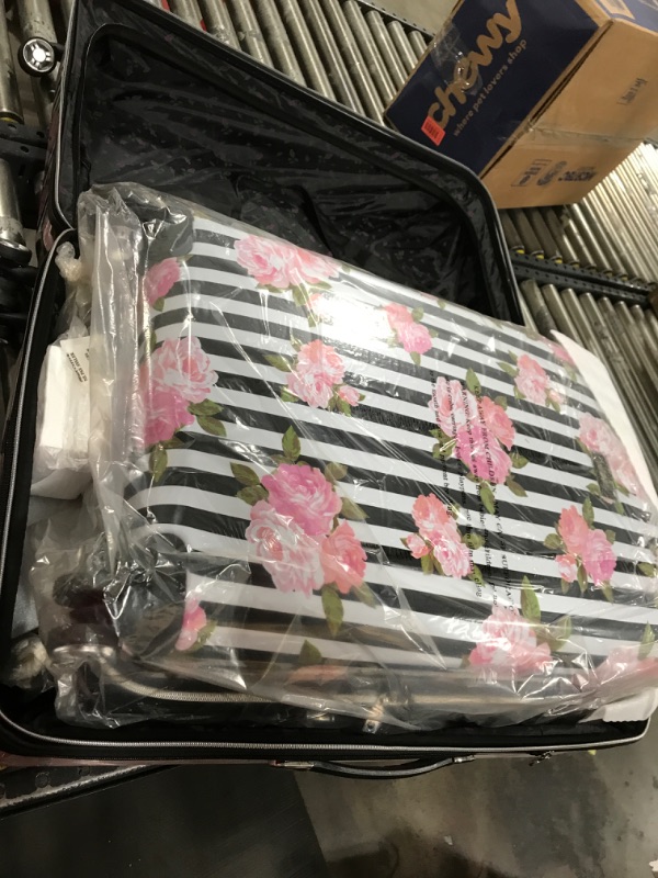 Photo 3 of Betsey Johnson Designer Luggage Collection - Expandable 3 Piece Hardside Lightweight Spinner Suitcase Set - Travel Set includes 20-Inch Carry On, 26 inch and 30-Inch Checked Suitcase (Stripe Roses)