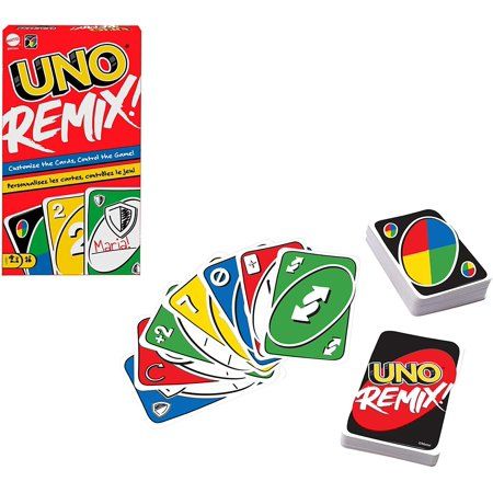 Photo 1 of  UNO Remix Card Game for Family Night with Customizable Options & Write-on Cards in Storage Tin for 3-6 Players