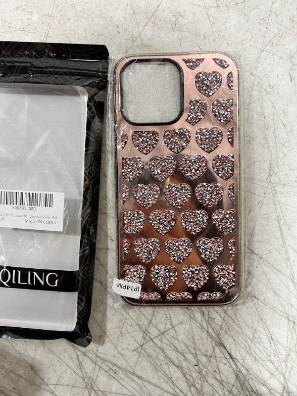 Photo 1 of iPhone 14 pro max phone case rose gold pink with hearts 