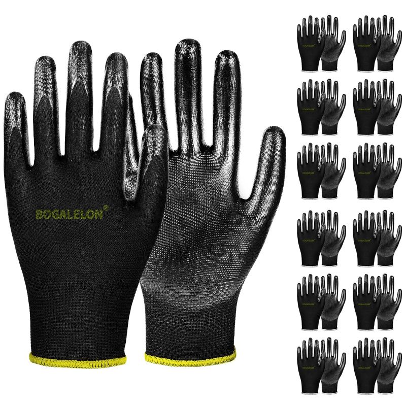 Photo 1 of  Safety Work Gloves,12pairs, With Nitrile Coated Palms for Excellent Grip and Protection,Suitable for Both Men and Women and Ideal for General Work. Black, Small.