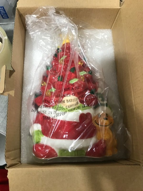 Photo 1 of Lighted Ceramic Christmas Tree, Christmas Decorations Indoor Red Gnome Mantle Table Decor Christmas Centerpiece, Christmas Decor for Bedroom Living Room Gnome Gifts for Kids Women Red 8.6x4.3 inch