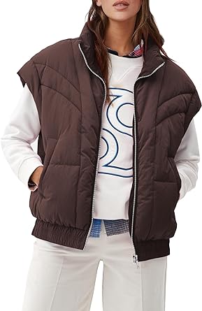 Photo 1 of Fisoew Womens Oversized Puffer Vest Stand Collar Zip Up Winter Sleeveless Coat with Pockets / small 