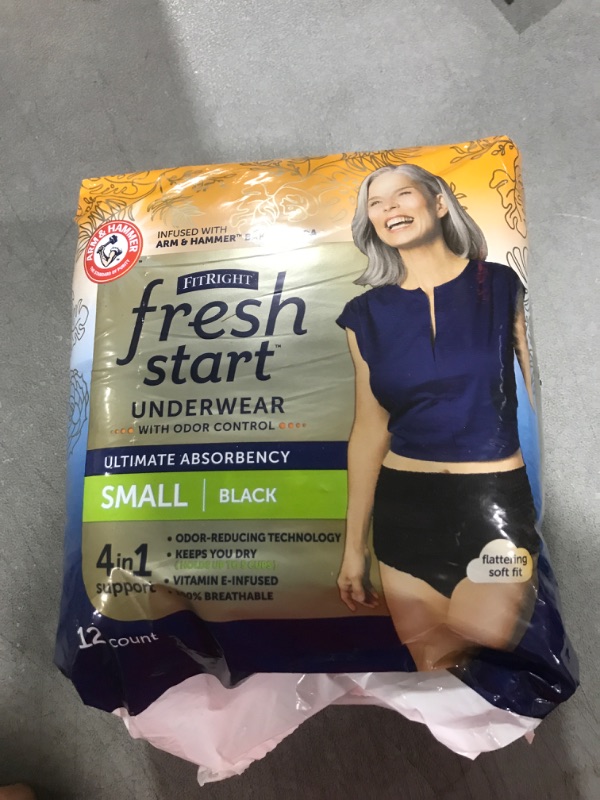 Photo 2 of FitRight Fresh Start Incontinence and Postpartum Underwear for Women, Small, Black (12 Count) Ultimate Absorbency, Disposable Underwear with The Odor-Control Power of ARM & Hammer Small (12 Count) Black