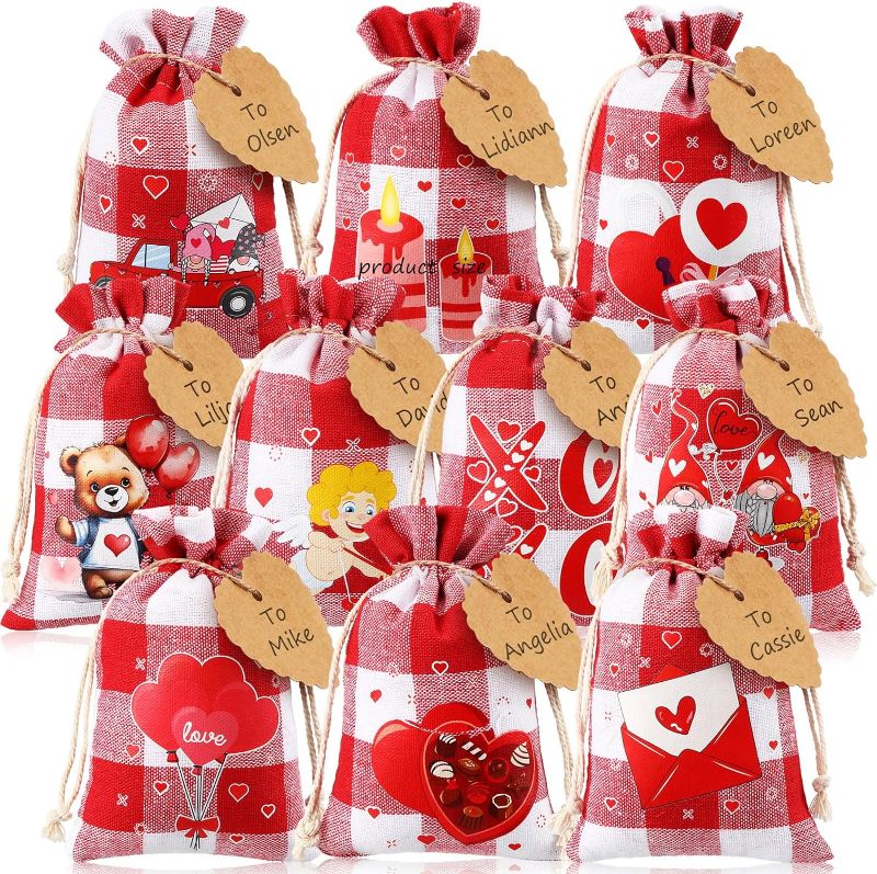 Photo 1 of 80 Pcs Valentine's Day Burlap Gift Bags 4 x 6 Inch Buffalo Plaid Drawstring Bags Reusable Burlap Sachet Bags Party Supplies Candy Treat for Valentine's Day Wedding Birthdays Party(Red)
