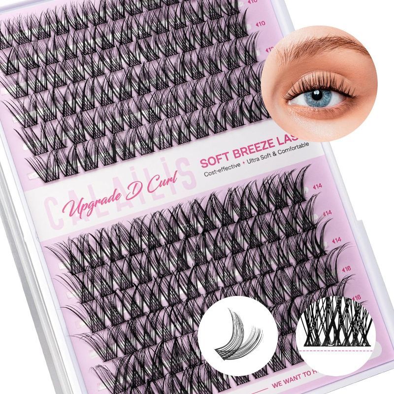 Photo 1 of CALAILIS Lash Clusters 156Pcs D Curl Cluster Lashes DIY Lash Extensions Soft and Reusable Eyelash Clusters Mega Volume Super Thin Band Wispy Individual Lashes (PTX16, D-10-16MIX)
