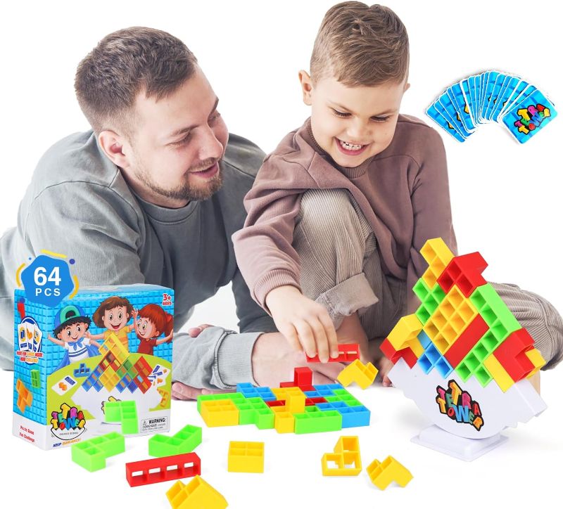 Photo 1 of 64 Pcs Tetra Tower Balance Stacking Blocks Game, Board Games Family Games, Parties, Travel, Kids & Adults Team Building Blocks Toy for Family Parties and Travel
