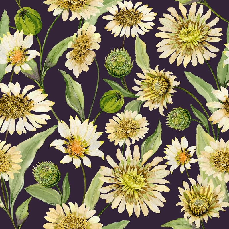 Photo 1 of 17.7"x393" Floral Peel and Stick Wallpaper Black Vintage Daisy Floral Wallpaper Flower Self Adhesive Removable Floral Contact Paper Botanical Decorative Vinyl for Farmhouse Shelves Walls