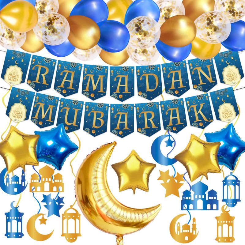 Photo 1 of 138Pcs Ramdan Decorations Set, 38Pcs Latex Balloons, 7Pcs Aluminum Foil BalloonS, Ramdan Banner, for Ramadan Mubarak Party Decorations 