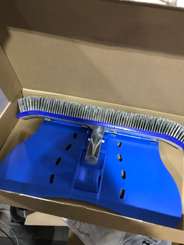 Photo 1 of Pool Brush with Brush Tail for Cleaning Pool Walls Using Water Pressure, 17” Stainless Steel Bristles Pool Brush Head with EZ Clips Fit Most Poles (Pole not Included)