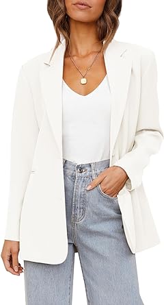 Photo 1 of Cicy Bell Women's Casual Linen Blazer Open Front Long Sleeve Oversized Lapel Jackets Loose Work Office with Pocket X-Large white 