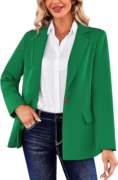 Photo 1 of Cicy Bell Women's Casual Linen Blazer Open Front Long Sleeve Oversized Lapel Jackets Loose Work Office with Pocket X-Large green 