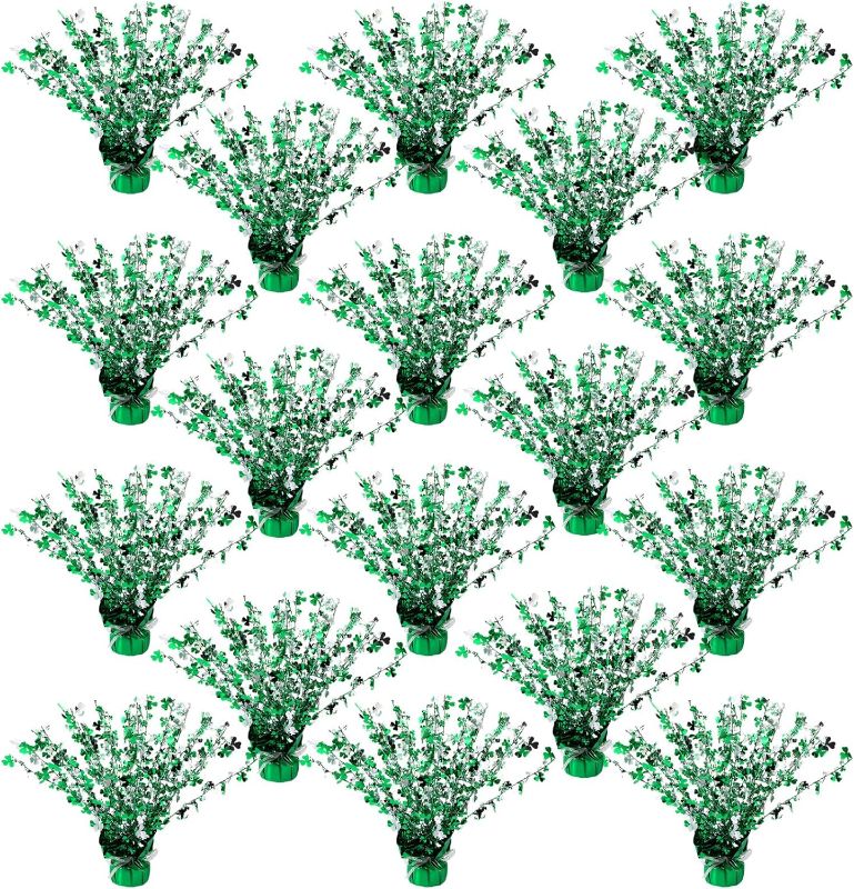 Photo 1 of 18 Pcs Shamrock Foil Centerpiece St. Patrick's Day Party Decoration Green Clover Spray Centerpiece Saint Patty's Day Metallic Table Decoration for Home Irish Cultural Party Favor Classroom