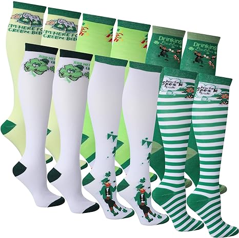 Photo 1 of 6 Pairs St. Patrick's Day Knee High Novelty Socks Green for Women Large - 2XL
