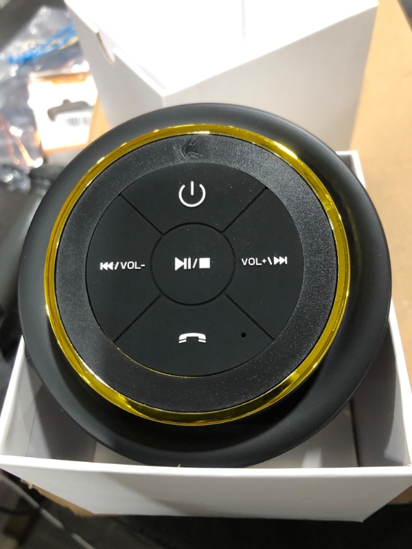 Photo 1 of iFox Portable Bluetooth Shower Speaker, IPX7 Waterproof Outdoor Wireless Speaker, Built-in Mic, Carabiner, Beach, Camping, Hiking, Pool, Great Gift, Black/Gold