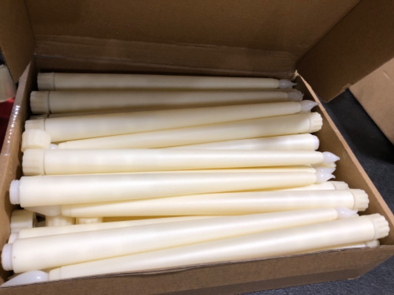 Photo 2 of 48 Pcs Flameless Taper Candles, 11 Inch LED Faux Wax Candle Lights Fake Candles Bulk Battery Operated Candles Flickering Taper Candles for Valentine's Day Wedding Party Birthday (Ivory)