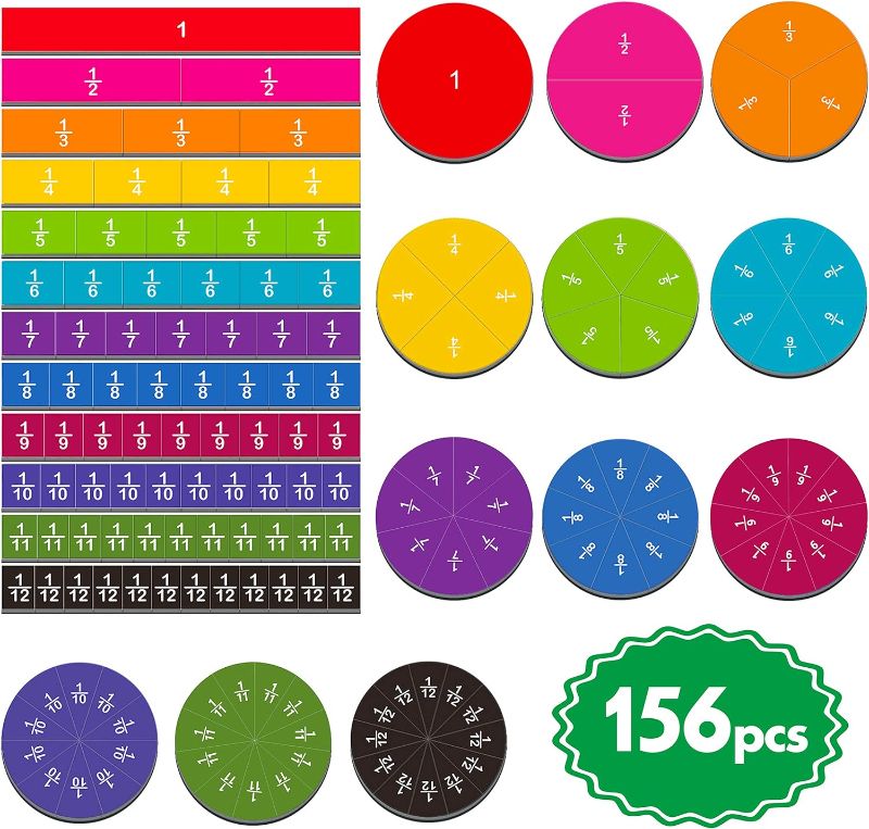 Photo 1 of 156 pcs Magnetic Rainbow Fraction Tiles Circles