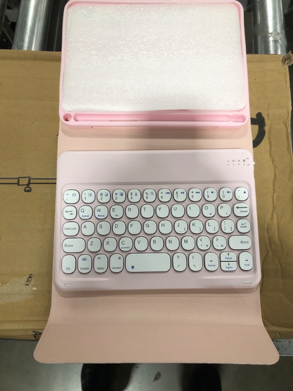 Photo 2 of (IPAD NOT INCLUDED) HENGHUI iPad Mini 6th Generation 2021 8.3 inch Keyboard Case Cute Round Key Color Keyboard Wireless Detachable BT Keyboard Cover with Pencil Holder for Mini 6 (Mini6, Pink) iPadmini6(2021) Pink