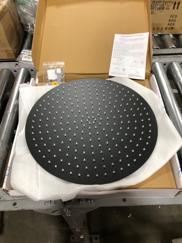 Photo 1 of Voolan All Metal Rain Shower Head - High Flow Round Rainfall Showerhead - Waterfall Full Body Coverage - Universal Ceiling or Wall Mount (16 Inch, Black) 16 Inch Matte Black