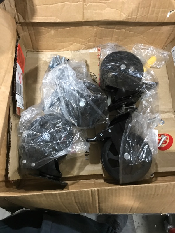 Photo 2 of 5 Inch Caster Wheels,Set of 4 Heavy Duty,Black Industrial Casters with Brake, Locking Casters for Furniture and Workbench for Cart,Top Plate Swivel Wheels and Load 2400lbs ?Two Hardware Kits Include Black 5 Inch