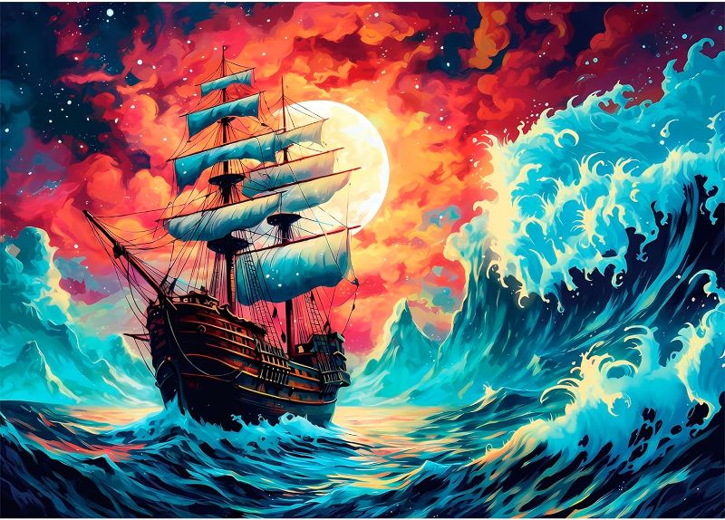 Photo 1 of Edsjegn Puzzles for Adults 1000 Pieces, 1000 Piece Puzzle, Jigsaw Puzzles 1000 Pieces, Sailing Ship Jigsaw Puzzles, Moon Large Puzzles, Difficult Puzzles