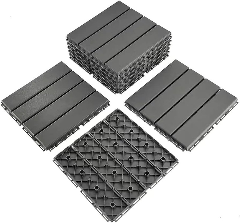 Photo 1 of 9 sq. ft Plastic Interlocking Deck Tiles,9 Pack Patio Deck Tiles,12"x12" Waterproof Outdoor Flooring All Weather Use, Patio Floor Decking Tiles for Porch Poolside Balcony Backyard, (9, Grey)