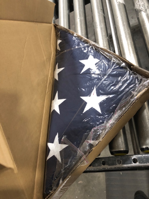 Photo 2 of DANF Folded Memorial American Flag 5x9.5 ft Burial Flag 100% Heavy Duty Cotton for Veteran,Embroidered Stars, Sewn Stripes,Brass Grommets US USA Military Flags for Display Case