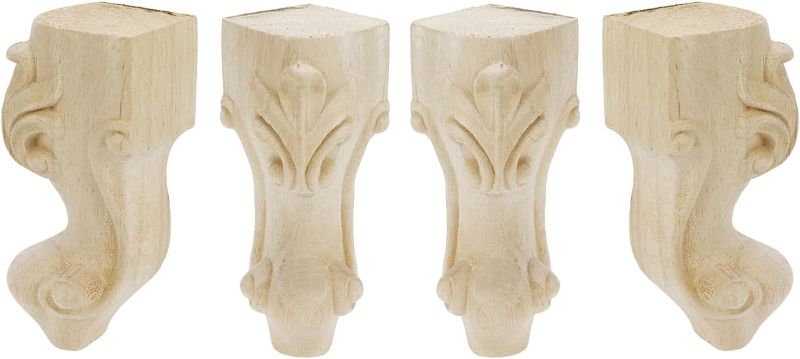 Photo 1 of  5.9" Rubber Solid Wood Unfinished Furniture Legs Replacement Sofa Couch Chair,European Flower Carving Table Cabinet Furniture Wood Legs Set of 4