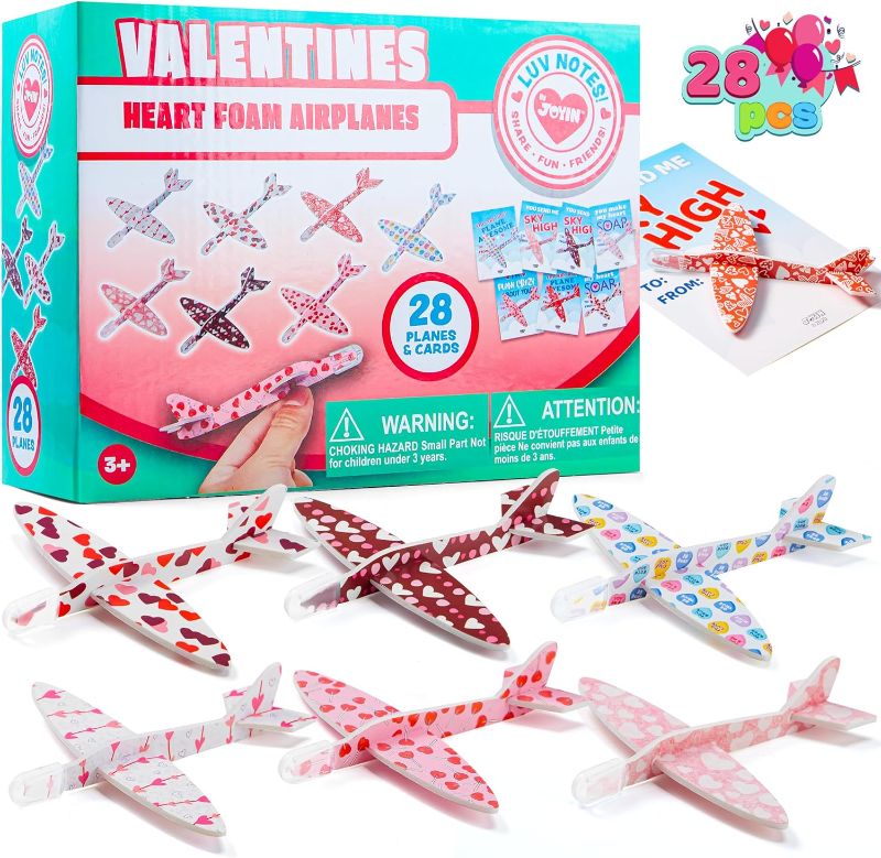 Photo 1 of 28 Pack Valentine's Day Greeting Cards with Foam Airplanes, Valentine Classroom Exchange, School Gift Exchange Game Prizes (Mixed)