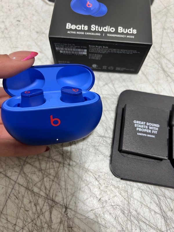 Photo 5 of Beats Studio Buds - True Wireless Noise Cancelling Earbuds - Compatible with Apple & Android, Built-in Microphone, IPX4 Rating, Sweat Resistant Earphones, Class 1 Bluetooth Headphones - Ocean Blue