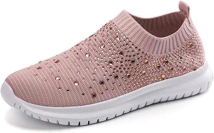 Photo 1 of GOSPT Women's Mesh Walking Shoes Rhinestone Glitter Slip On Ballroom Jazz Latin Dance Sock Sneakers - 7.5
