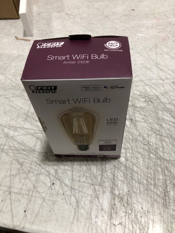 Photo 2 of Feit Electric ST1960/FIL/AG 60 Watt Equivalent WiFi Dimmable, No Hub Required, Alexa or Google Assistant ST19 Edison Vintage LED Smart Light Bulb, Yellow, 5.4" H x 2.5" D, 2100K Amber 2100k Amber 1 Count (Pack of 1) 60W ST19 Smart Light Bulb