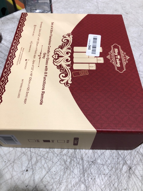 Photo 1 of Rhytsing Glass Battery Operated LED Candles, Slim Flameless Candles with Remote, Warm White Light, 8 Batteries Included - D 2'' - Set of 4 (Gray)