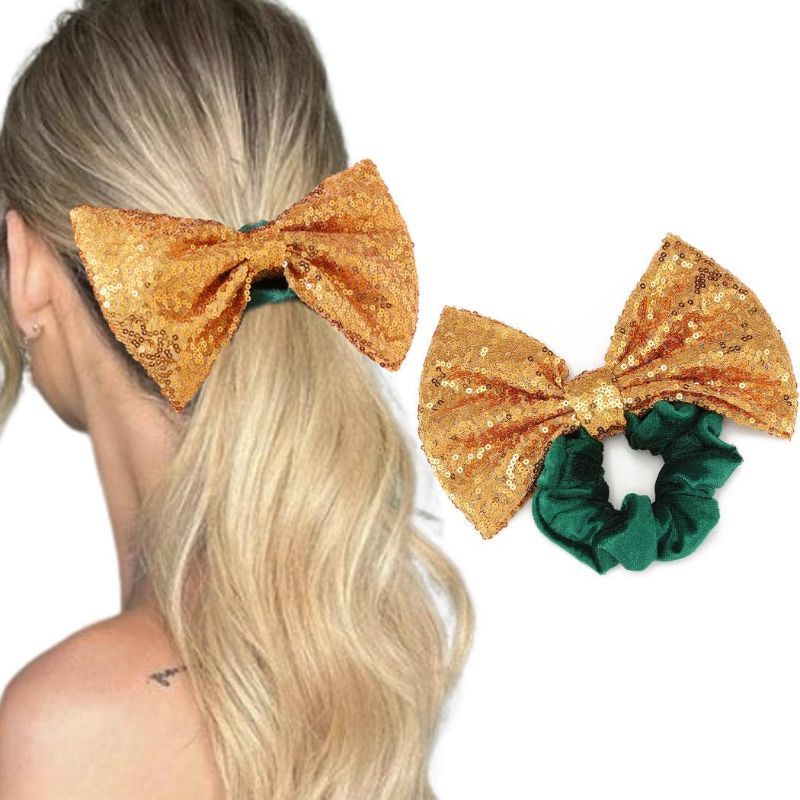 Photo 1 of  2 PACK - Brinie St. Patrick’s Day Hair Scrunchy Gold Sequins Bow Hair Scrunchies Green Velvet Hair Ties St. Patricks Day Hair Accessories for Women and Girls
