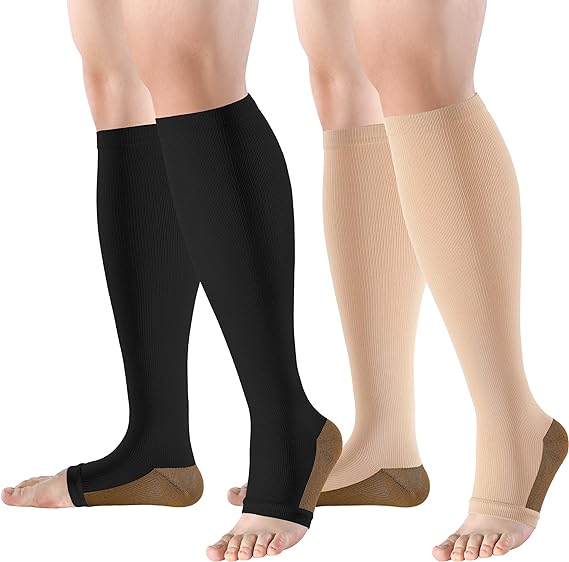 Photo 1 of bropite Toeless Compression Socks for Women&Men-2 Pairs Open Toe Compression stocking Support 15-20mmhg Knee High Circulation

