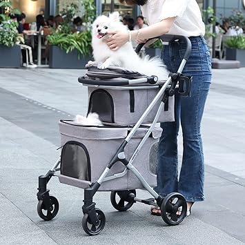 Photo 1 of Beberoad Pets T1 Double Pet Stroller for 2 Dogs or Cats Lightweight Foldable Double Pet Stroller with Detachable Carrier for Travel Camping (Black) Black-Double Carrier