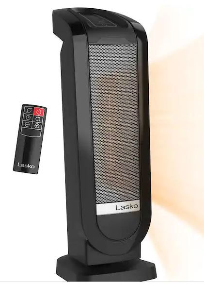 Photo 1 of 1500W 22 in. Black Electric Tower Oscillating Ceramic Space Heater with Digital Display, Timer and Remote Control
