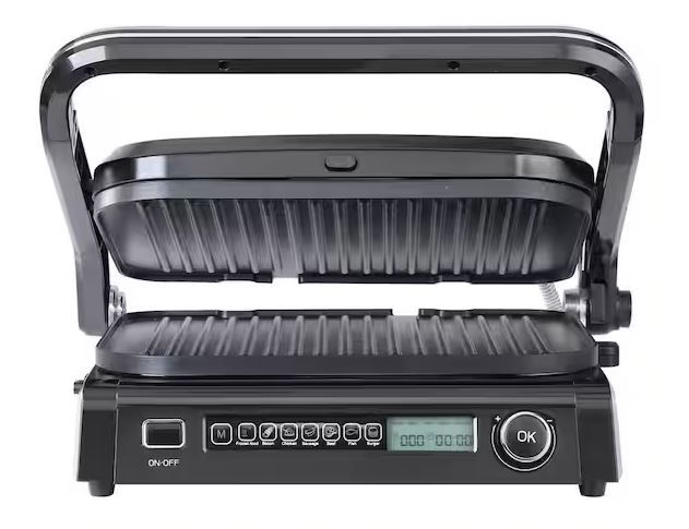 Photo 1 of 14.4 in. Commercial Electric Griddle 1800-Watt Indoor Countertop Grill, 0 - 230°C Stainless Steel Grill Sandwich Maker
