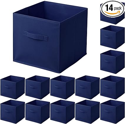 Photo 1 of 14 Pcs Storage Cubes 11 Inch Cube Storage Bins Fabric Cubby Storage Organizer Foldable Storage Boxes Durable Collapsible Cube Baskets with Handles for Closet Shelf Home Office (Dark Blue)