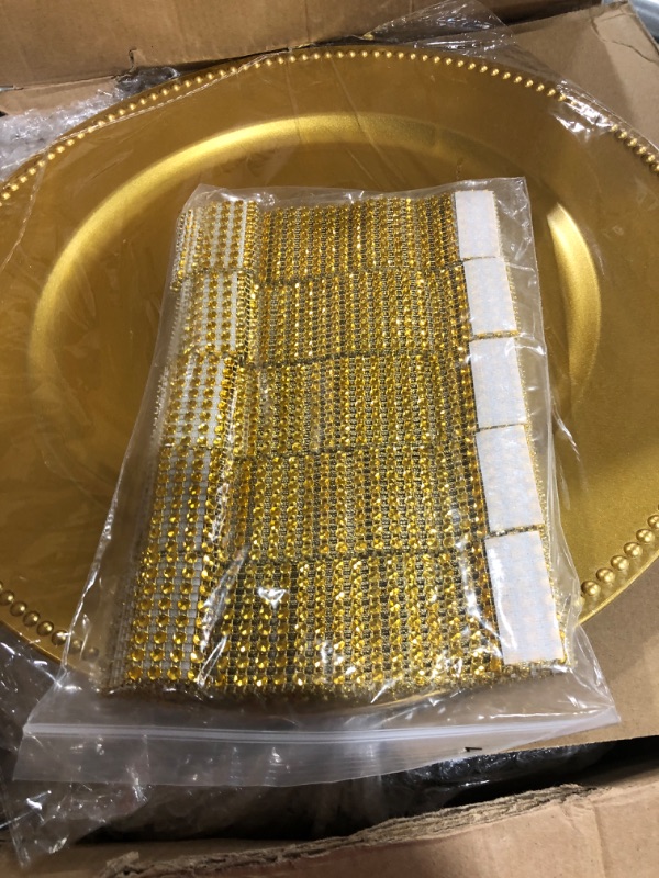 Photo 3 of Tanlade 100 Pcs 13 Inch Charger Plates Bulk with Napkin Rings Set Include 50 Pcs Plastic Beaded Plate Chargers 50 Napkin Rings Round Dinner Plates Chargers Set for Table Setting Wedding Party(Gold)