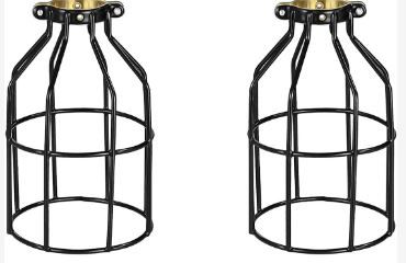 Photo 1 of 2 PACK Simple Deluxe Metal Bulb Guard Lamp Cage, Adjustable Industrial Clamp for 1.41"-1.7" Lamp Base, Pendant, Farmhouse Light Fixture, Vintage Lamp Shades, 2 Pack, Black